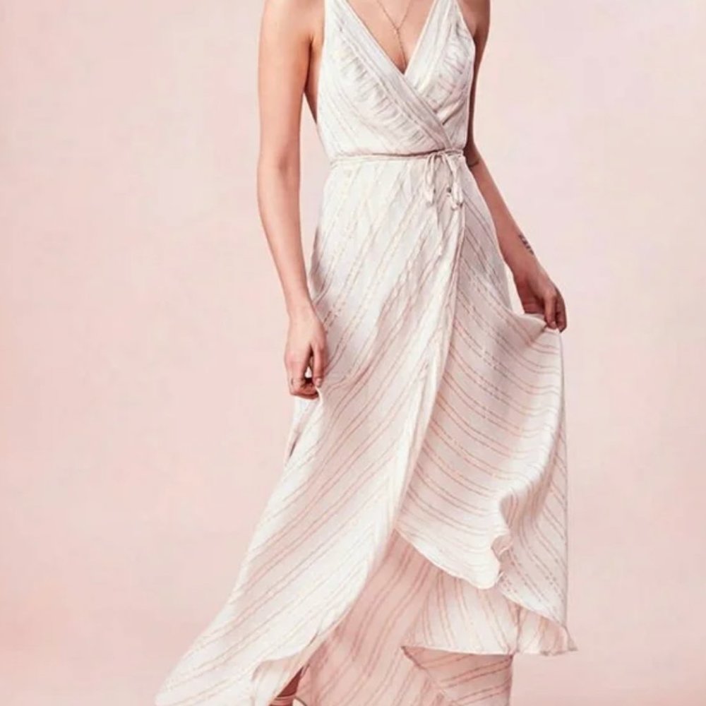 Urban Outfitters Kimchi Blue Gold Thistle Sparkle Metallic Wrap Maxi Dress 6